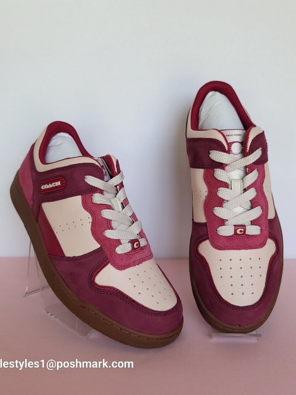 COACH Low Top Leather and Suede Sneakers C201- Pink color- Women’s US Size 9B⭐